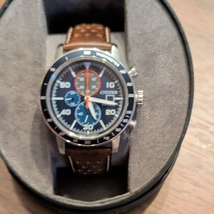 Citizen Chronograph with Brown Leather and Blue Dial